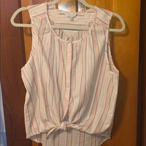 Lucky Brand Hi-Lo Sleeveless Button-up StripedTank